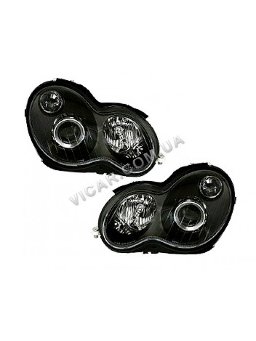 Передние черные фары с линзами Mercedes W203 (99-06)
